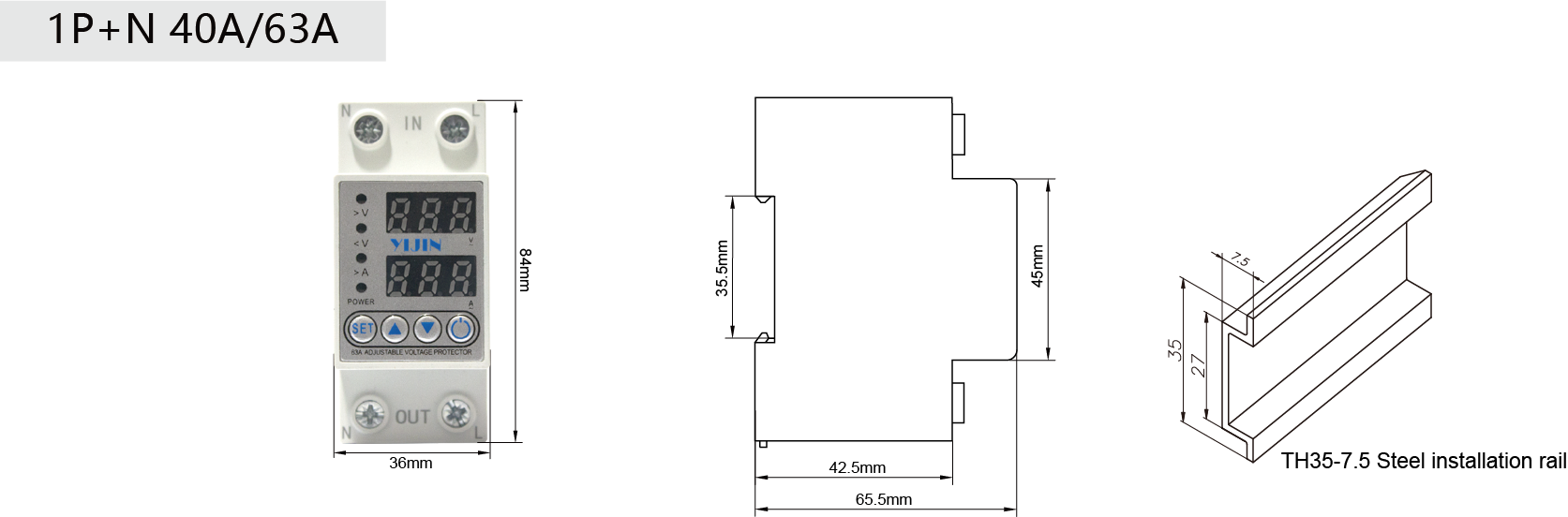 YJQGA-100 3P+N Self resetting Overvoltage and Overcurrent Protector