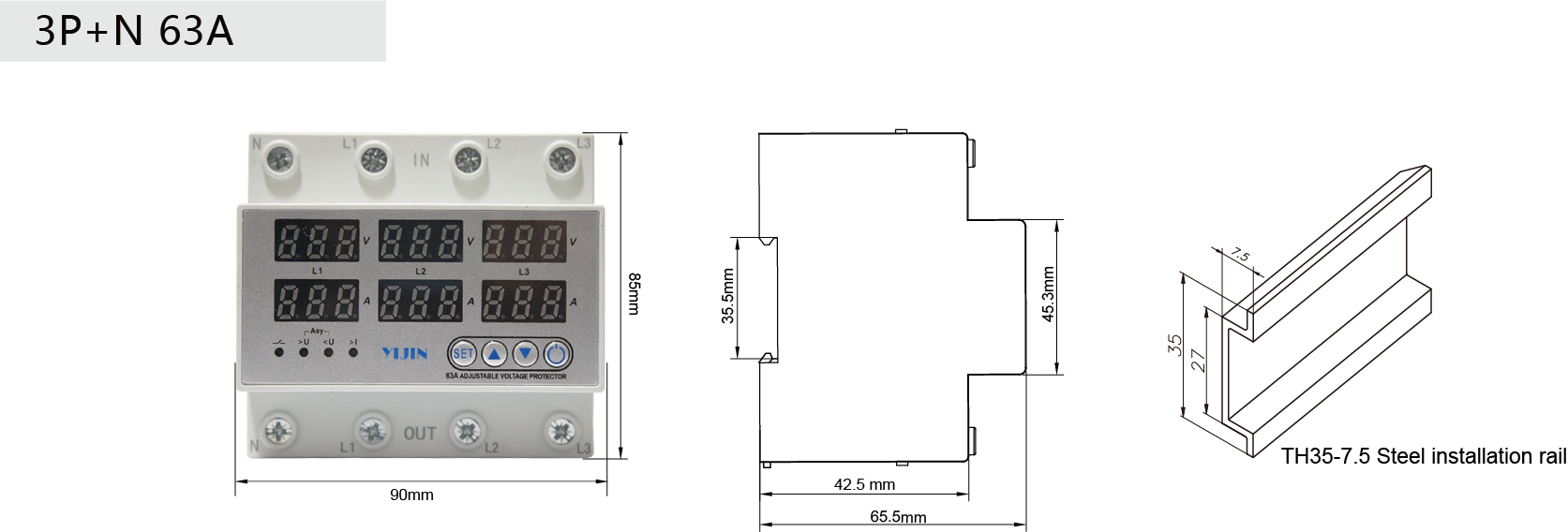 YJQGA-100 1P+N Self resetting Overvoltage and Overcurrent Protector