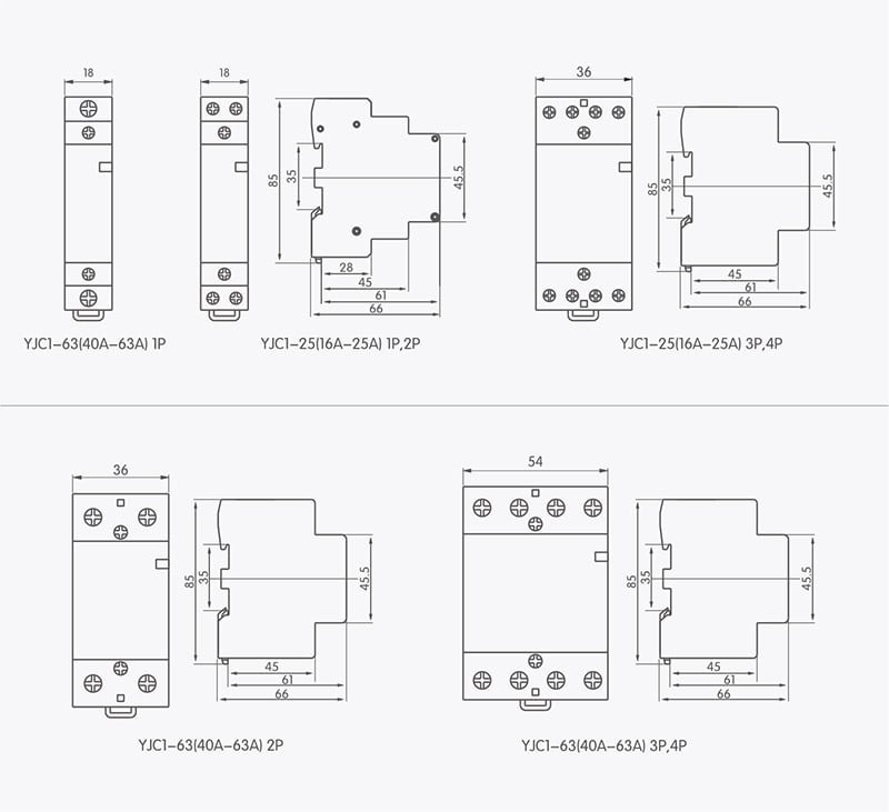 YJC-1-25 2P Modular AC Contactor
