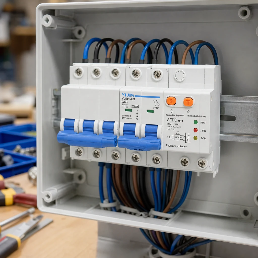 AFDD with leakage monitoring option for multi-hazard boards