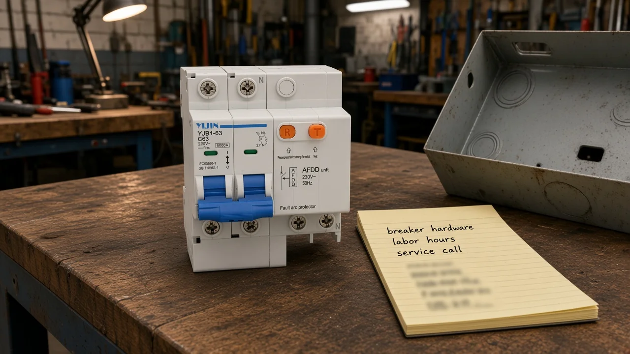 WorkBench scene separating AFCI hardware, labor, and service-call line items