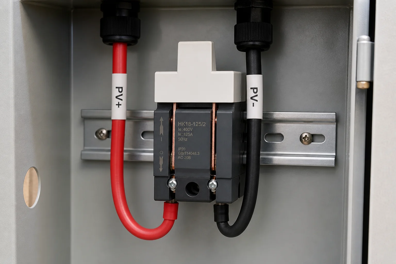Array conductors entering a covered enclosure at the solar disconnect