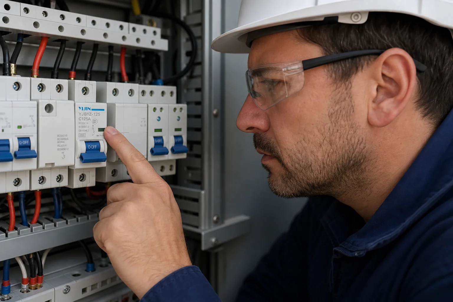 Close inspection of DC MCB markings and label in a panel