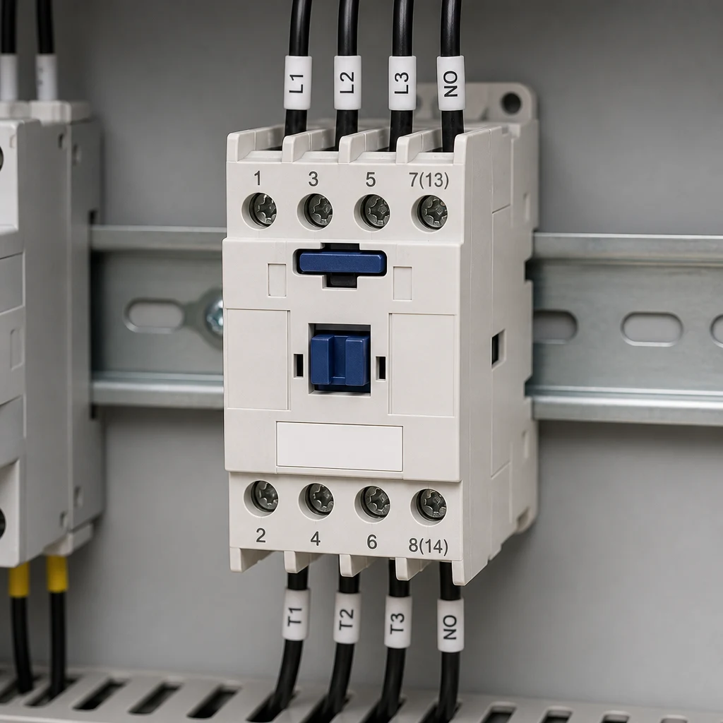 DIN-rail modular AC contactor on panel context