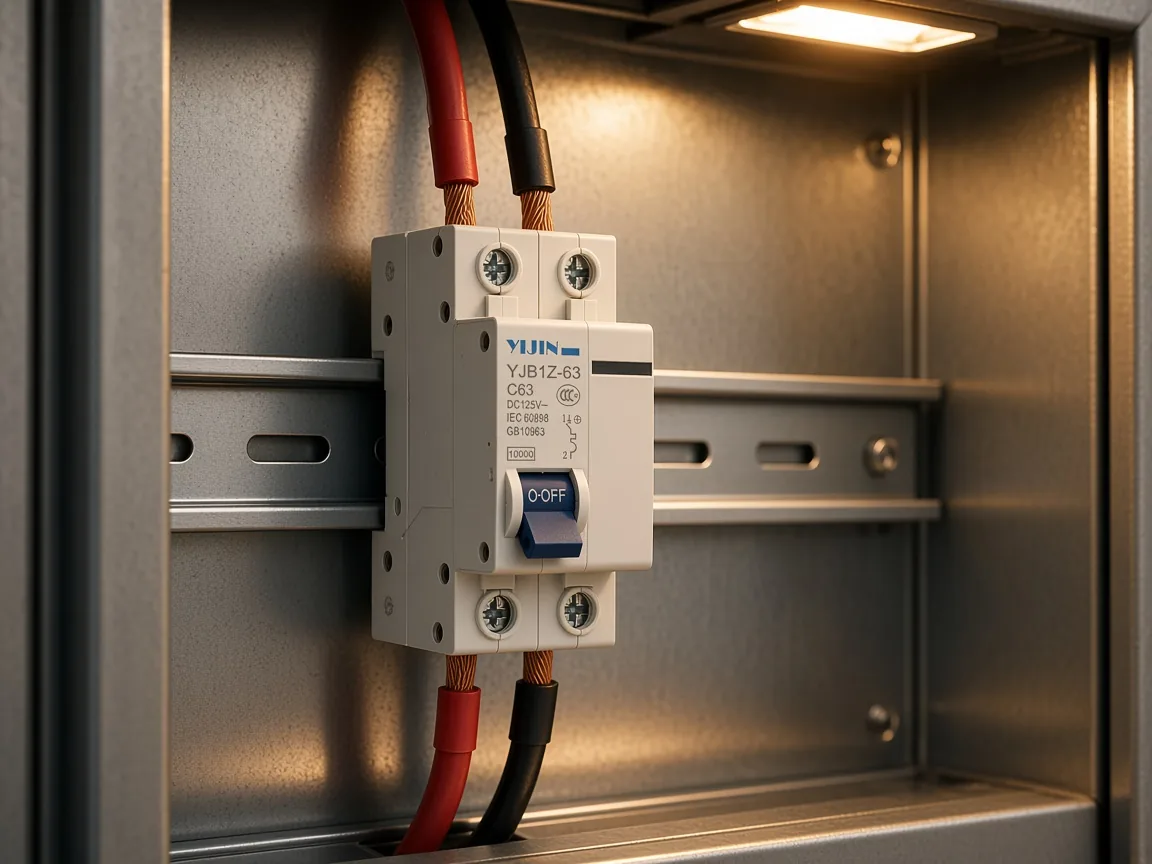 YJB1Z-63 in a cabinet with source and load cables still short of the screws