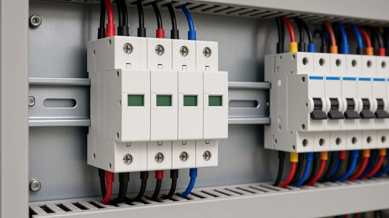 Class II DIN-rail SPD modules on a distribution board