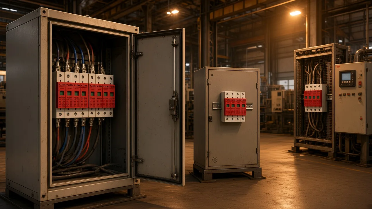 Service cabinet, floor distribution board, and equipment rack in one factory aisle