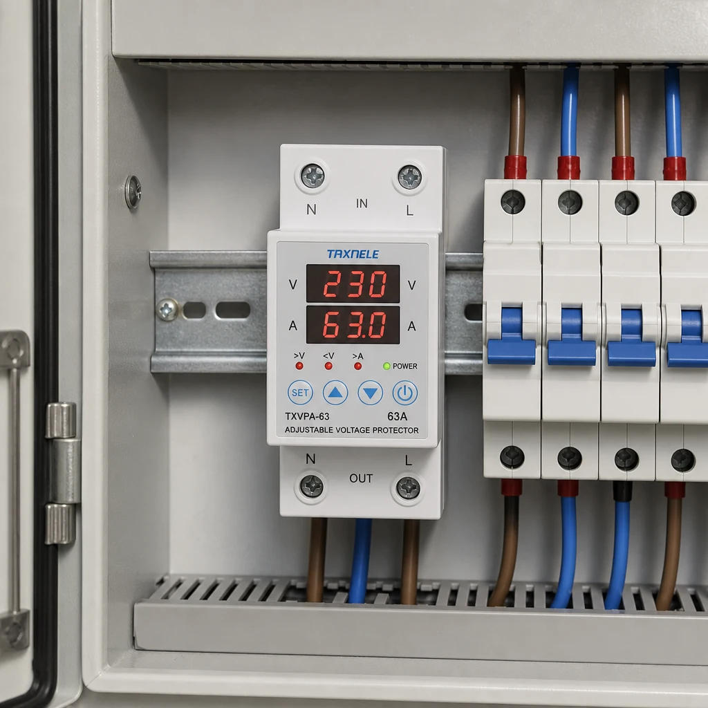 Voltage protector on DIN rail form-factor scene
