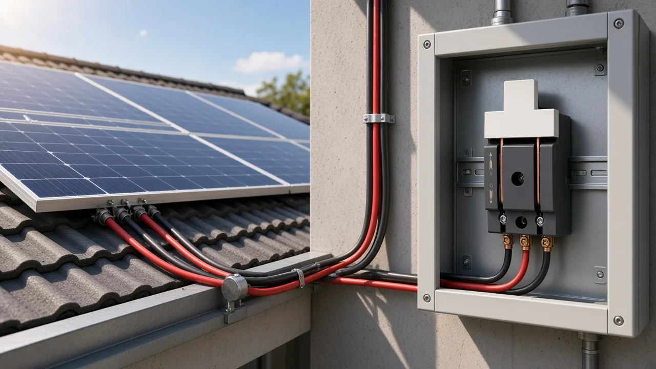 Daylight rooftop PV modules with DC cables toward a protected isolation bay