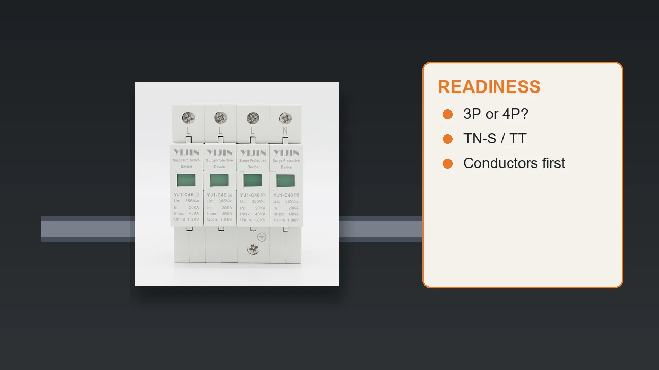 Orange SPD beside a card asking 3P or 4P and naming TN-S or TT