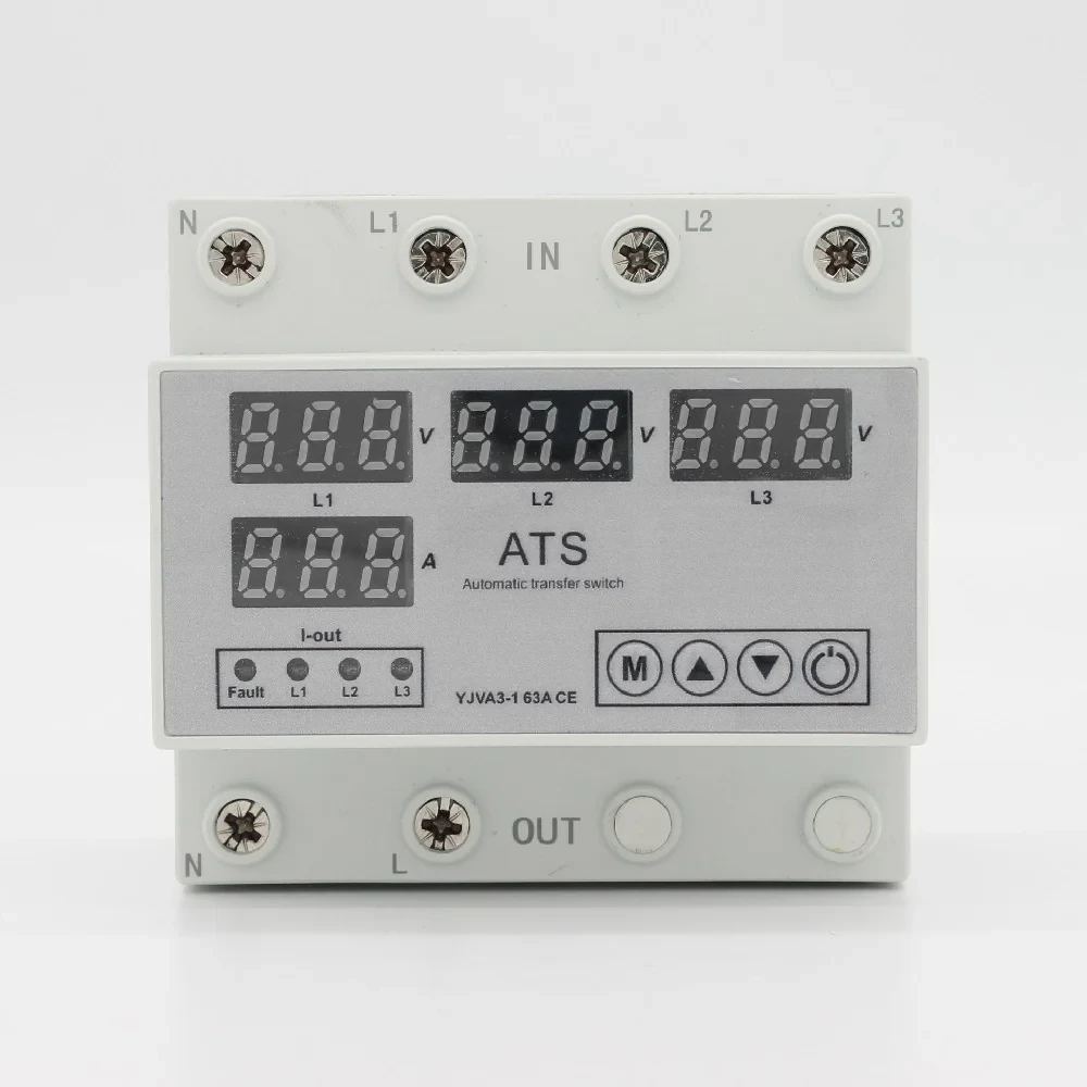 YJVA3-1 3P+N automatic phase sequence conversion switch front panel with voltage displays
