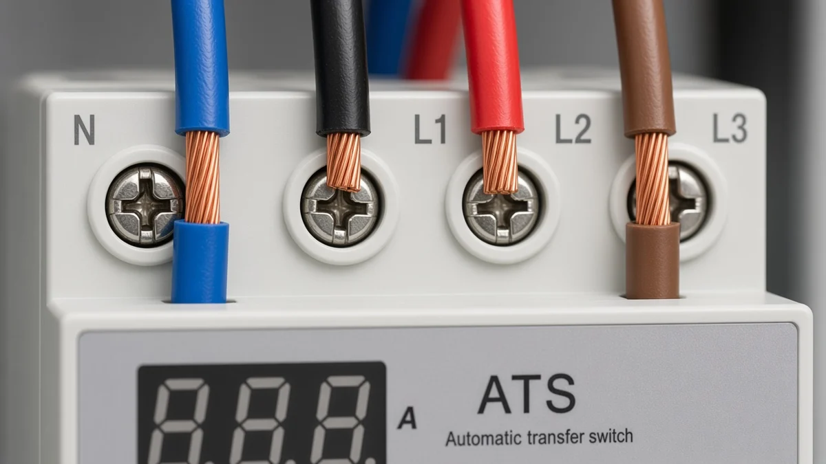 Close-up of L1 L2 L3 and N supply terminals on a DIN-rail phase sequence module
