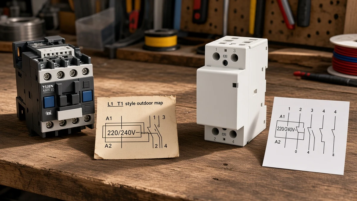 Outdoor definite-purpose map contrasted with modular DIN contactor legend