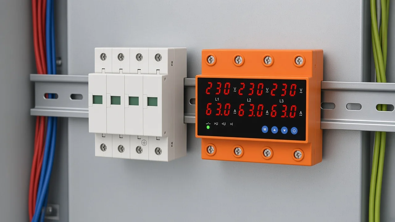 Both SPD and voltage protector on a coordinated DIN-rail board