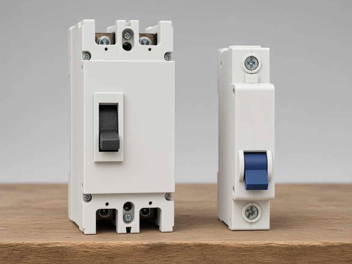 Molded-case DC breaker beside a DIN DC MCB for scale