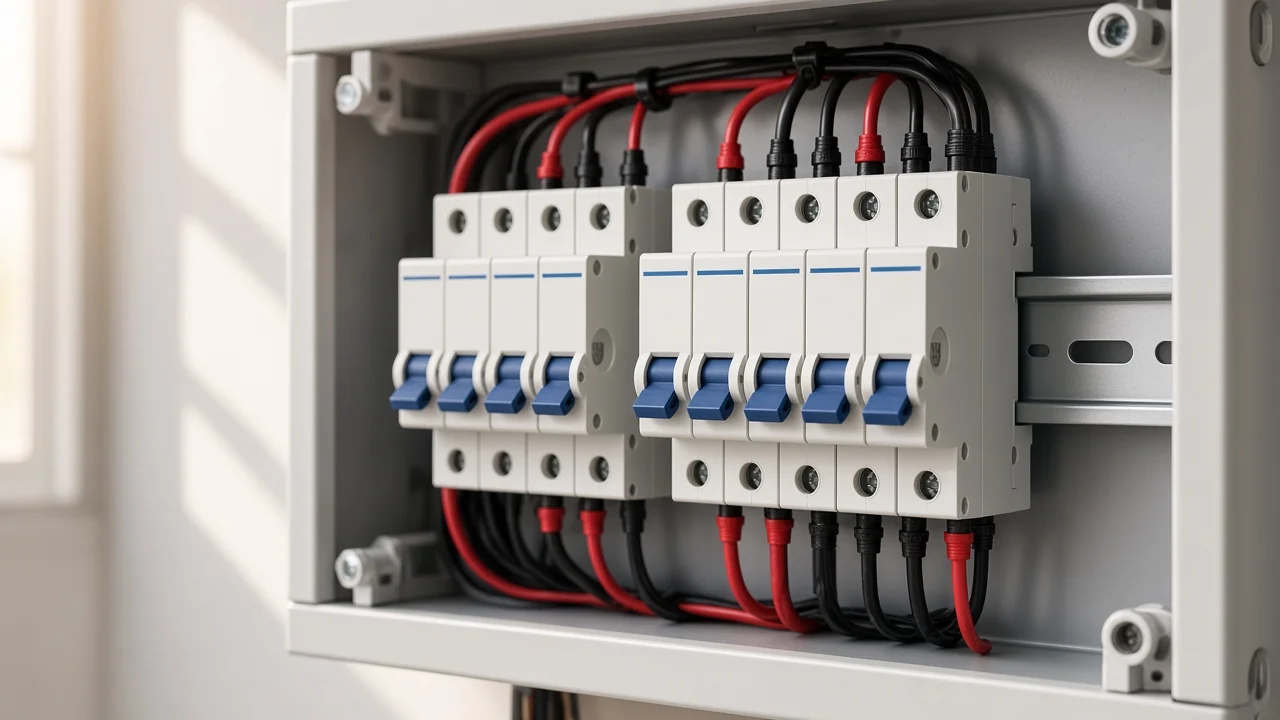 Types of DC breakers family overview on a DIN rail
