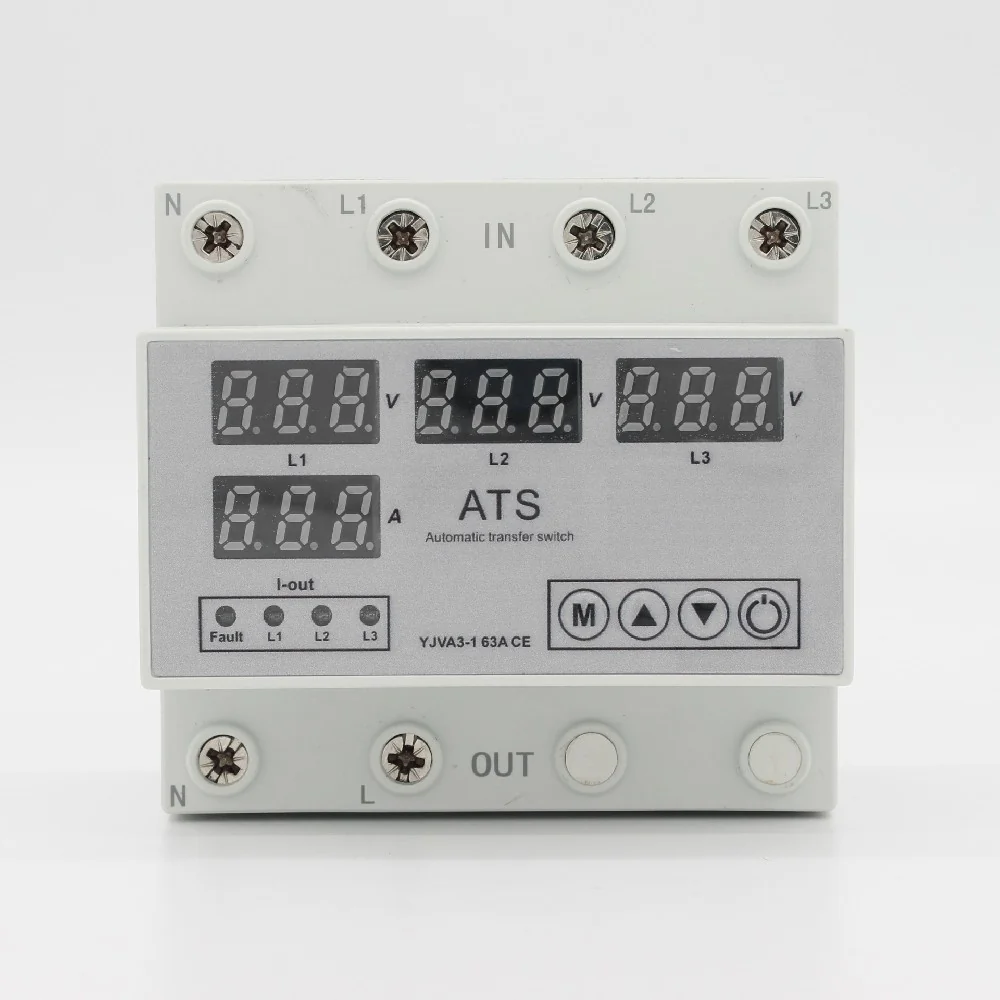 YJVA3-1 3P+N automatic phase sequence conversion switch front panel with voltage displays