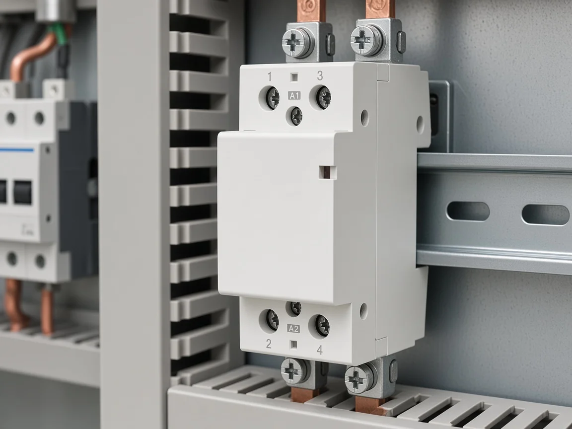 Modular contactor face showing coil terminals separate from power poles