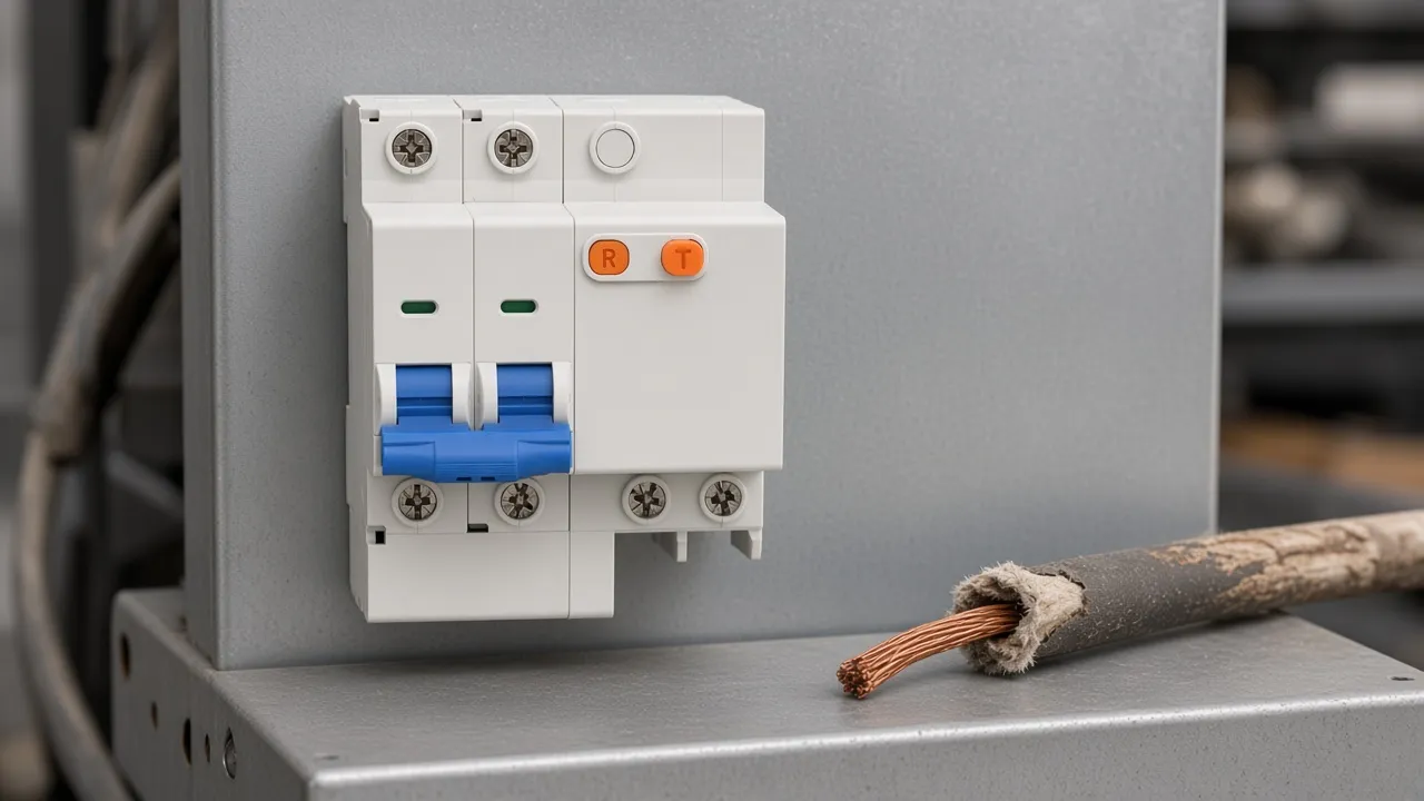 Rail breaker module beside a damaged lamp cord