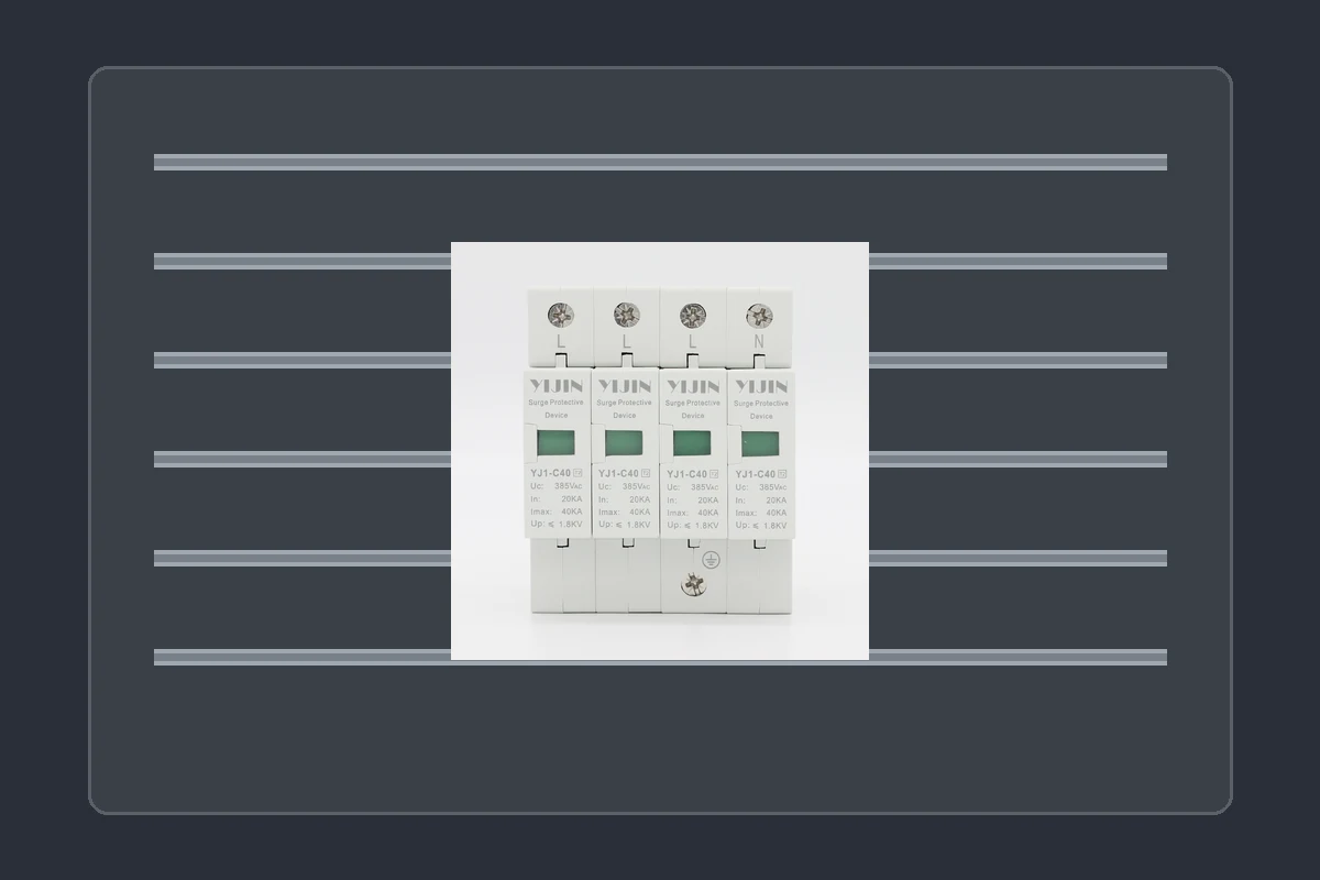 Surge module on a DIN rail inside a distribution cabinet