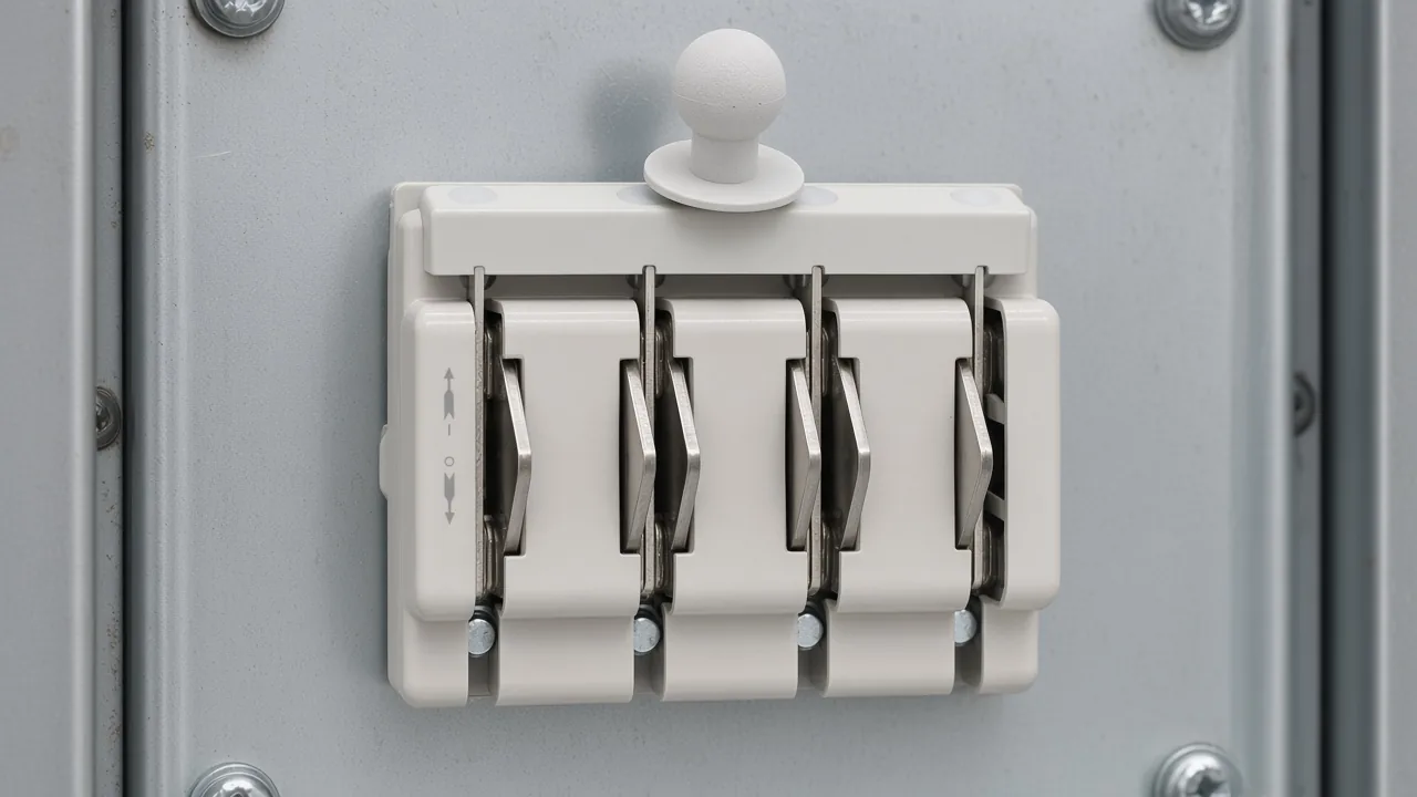 Four linked poles on one isolator handle