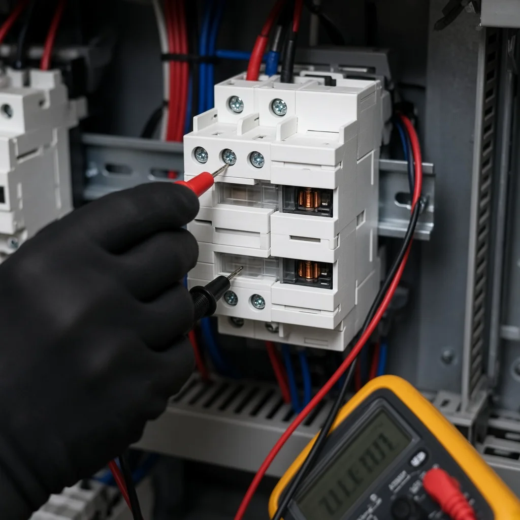 Checking modular AC contactor coil terminals versus line isolation during buzz diagnosis