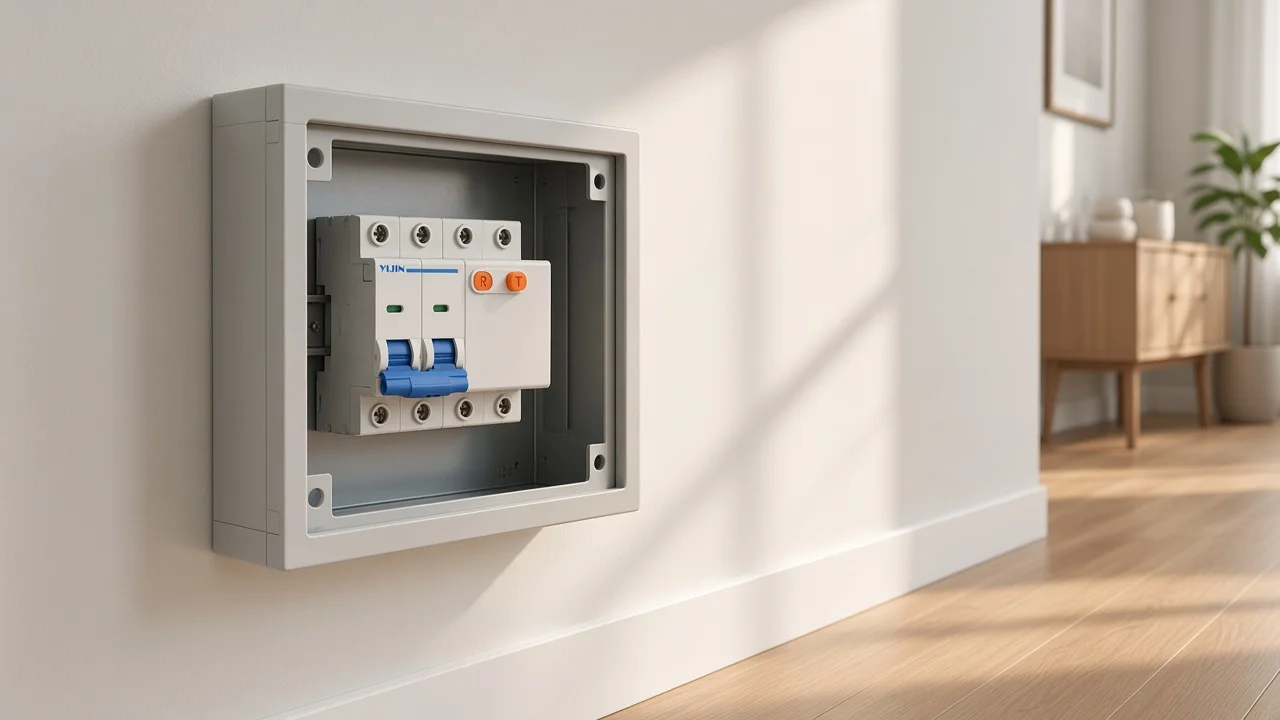 Open hallway enclosure with modular rail-mounted arc-fault breakers