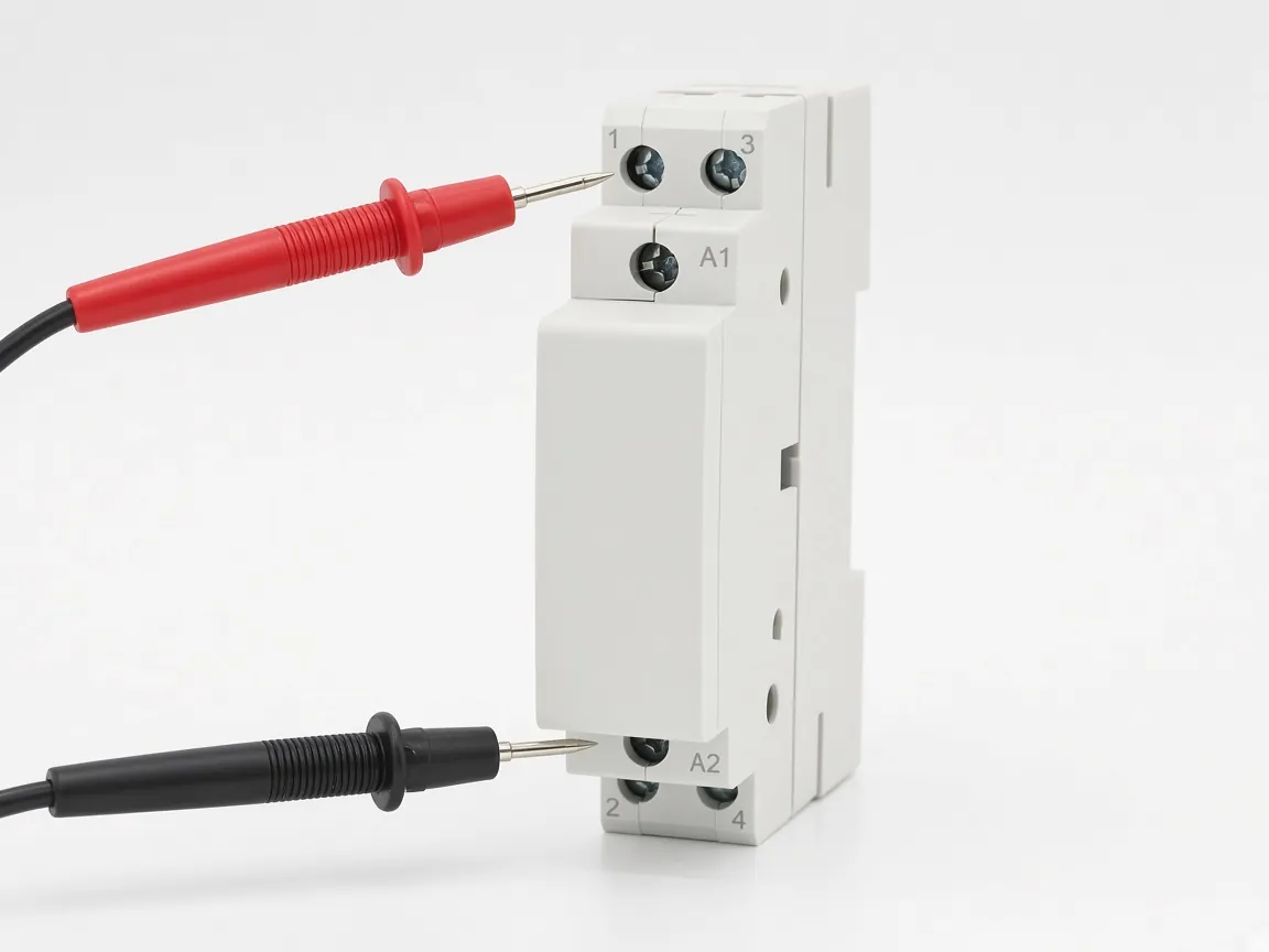 Meter leads across one power pole of a modular AC contactor