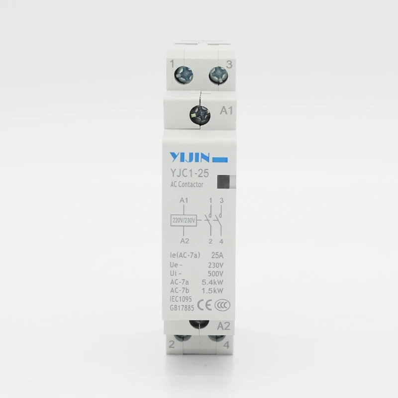 YJC-1-25 modular AC contactor with the printed coil and contact ratings