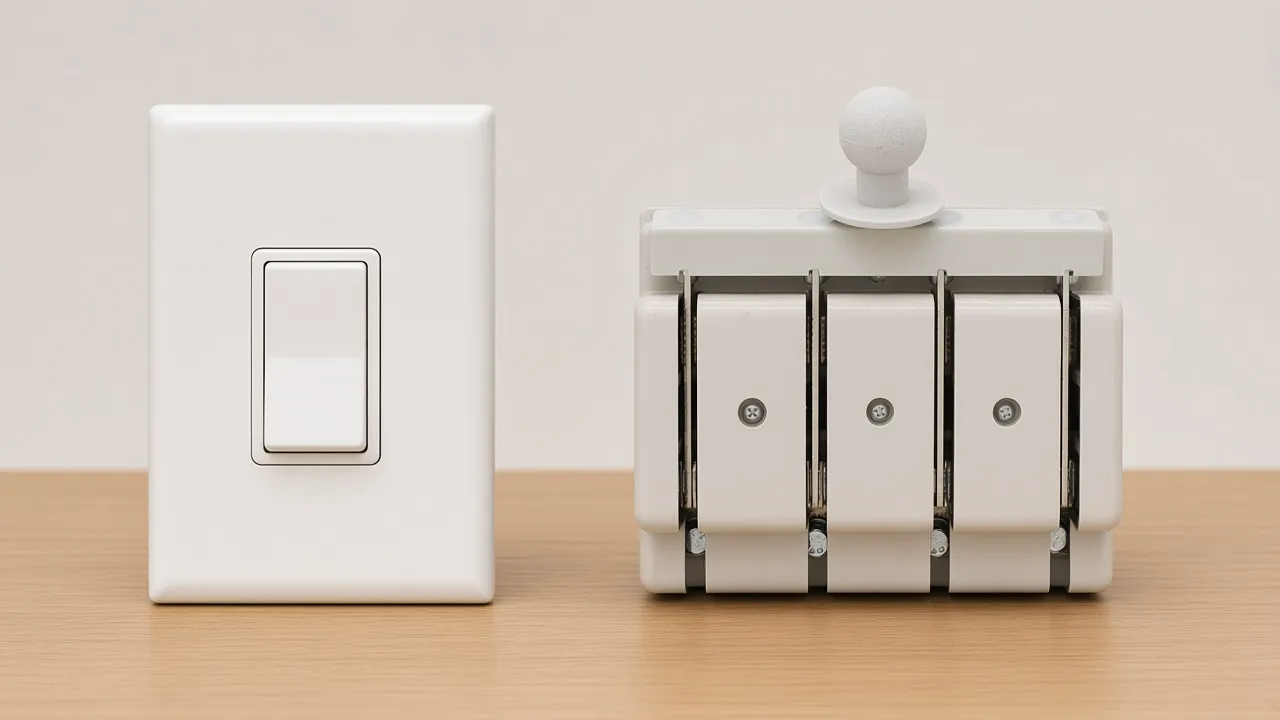 Wall switch beside an open knife switch