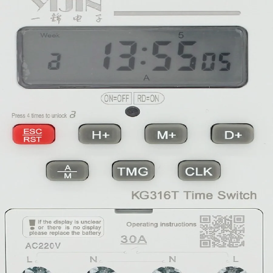 Close view of the KG316T clock face