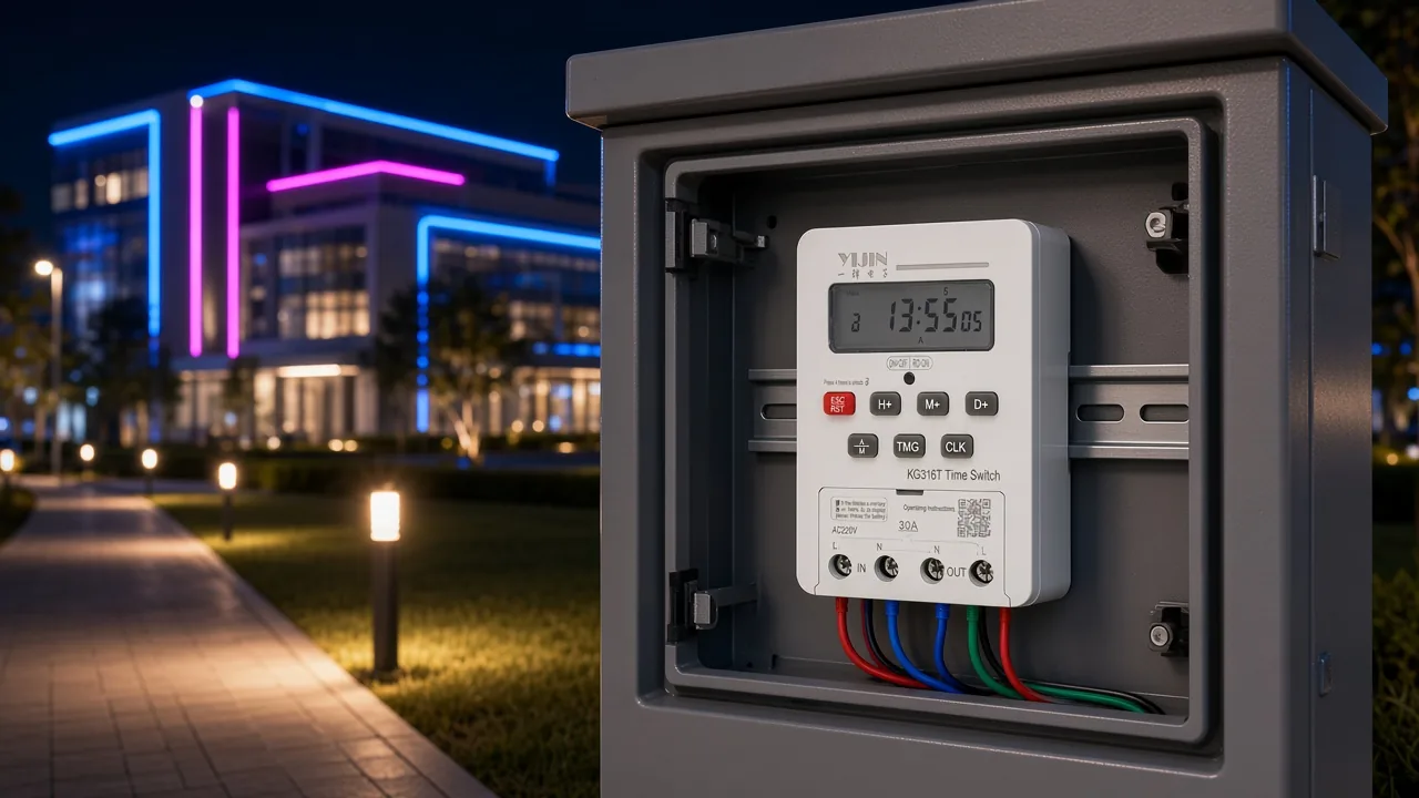 KG316T in an open cabinet with LED sign lights on the building behind it