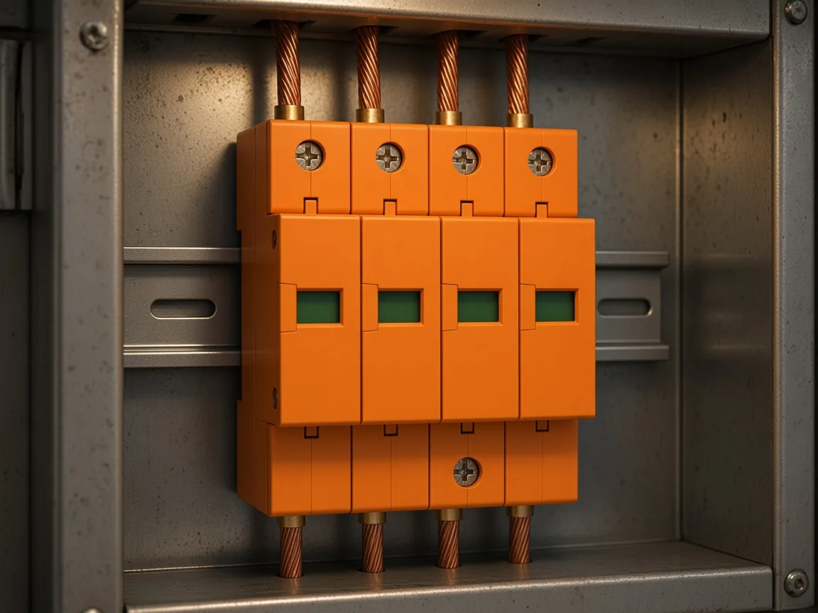 YJ1-C40 module with short wire tails inside a cabinet
