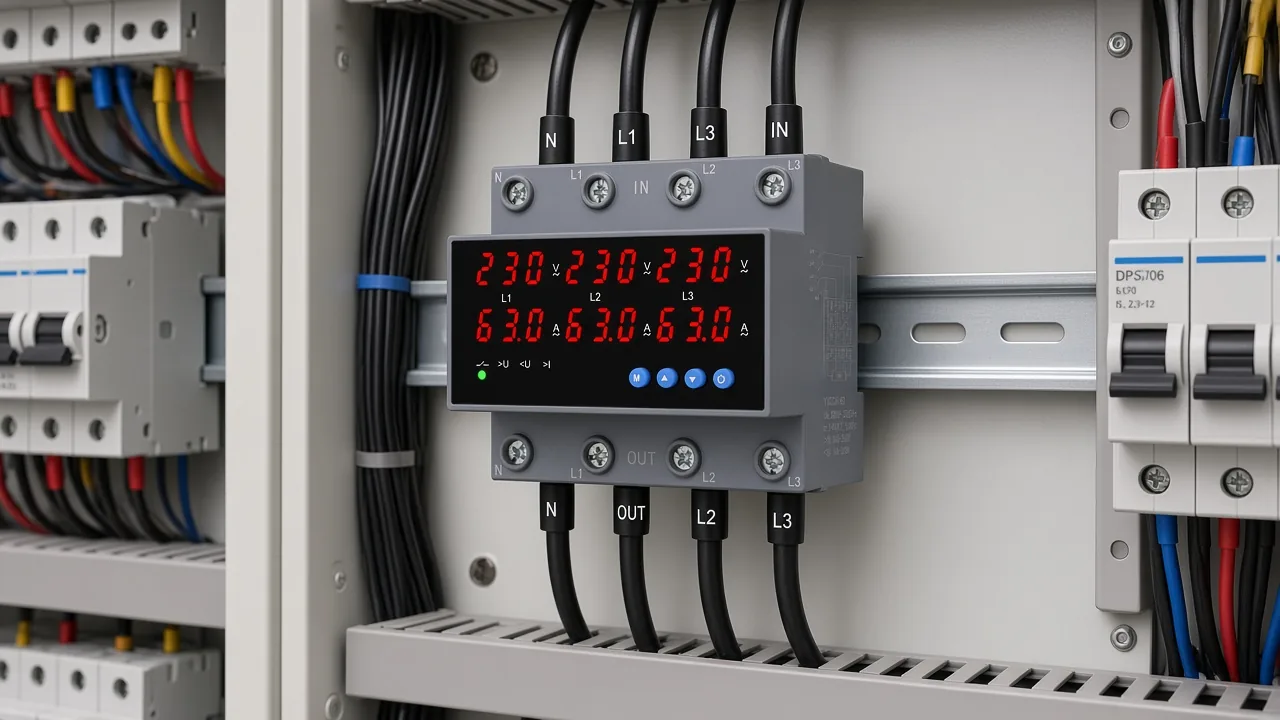 DIN-rail OUV protector with supply on IN and load on OUT