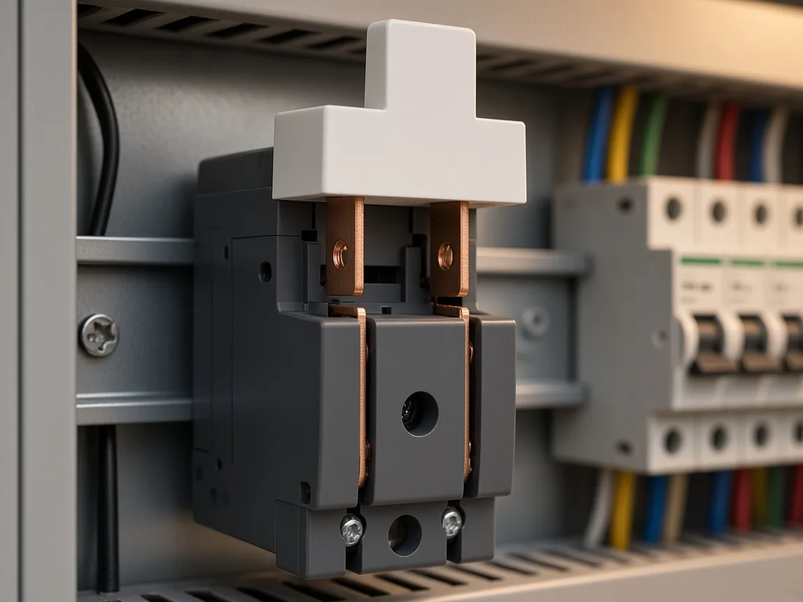 Close view of a knife isolator handle and separated contacts showing an isolation air gap