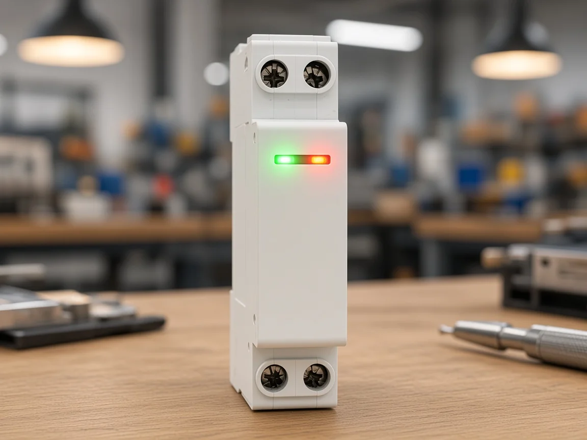 DIN-rail WiFi circuit breaker module with status LED suggesting connected sensing
