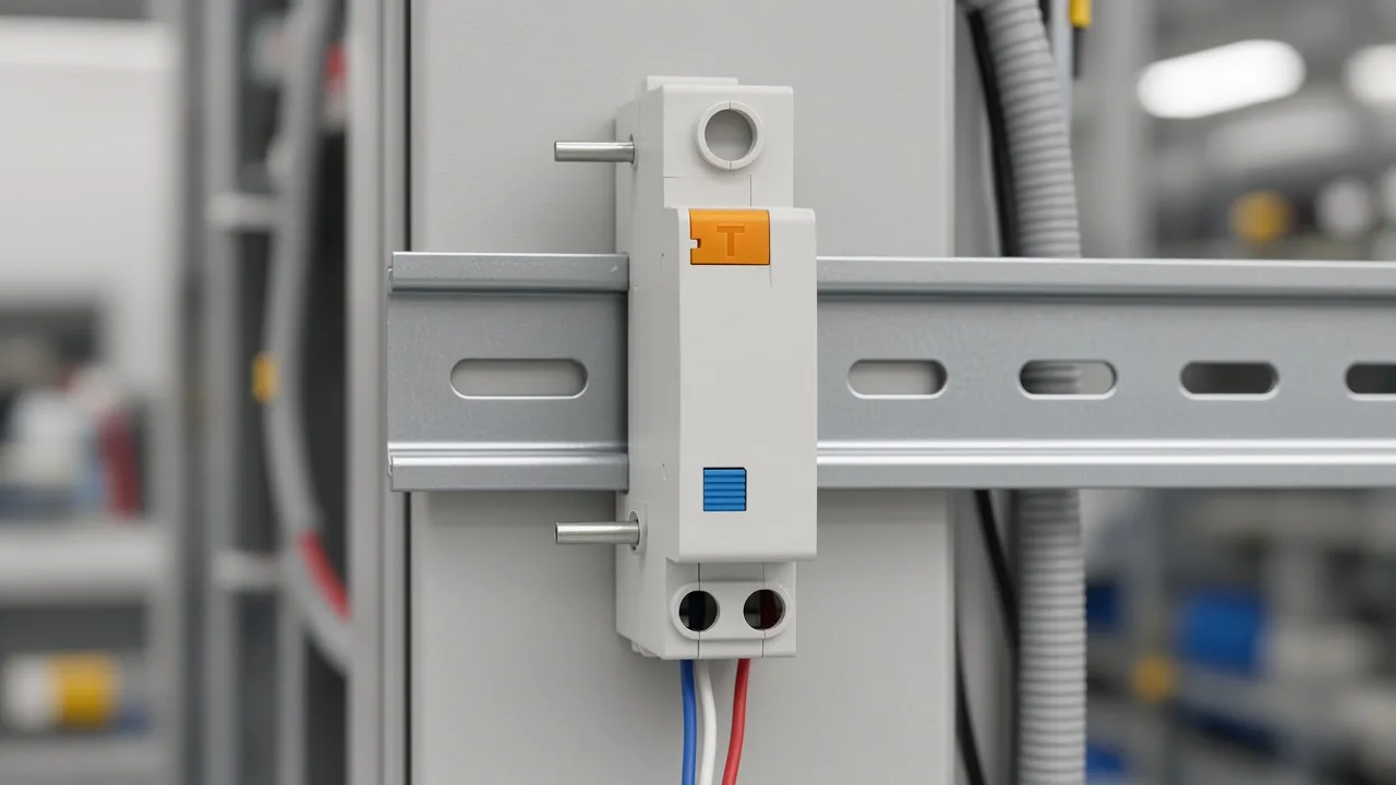 MV+MN accessory on a DIN rail in a control cabinet