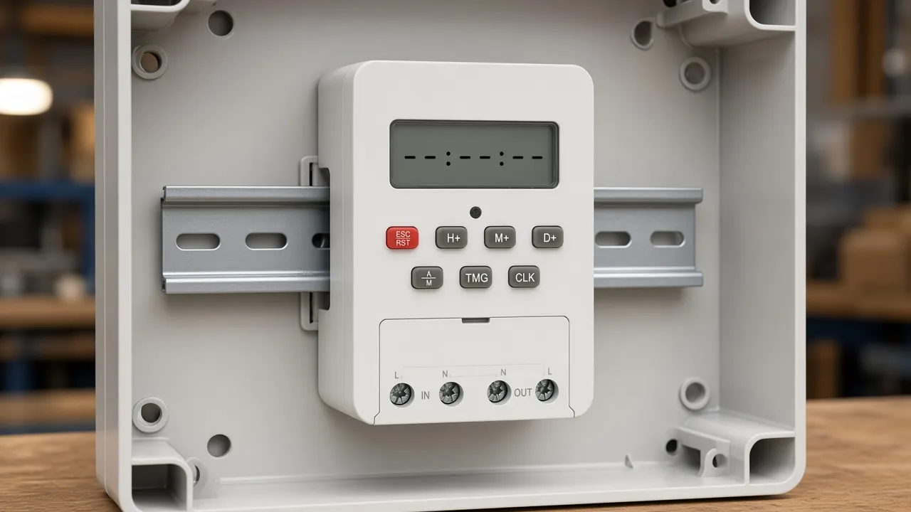 Rail time switch with unused program slots left blank