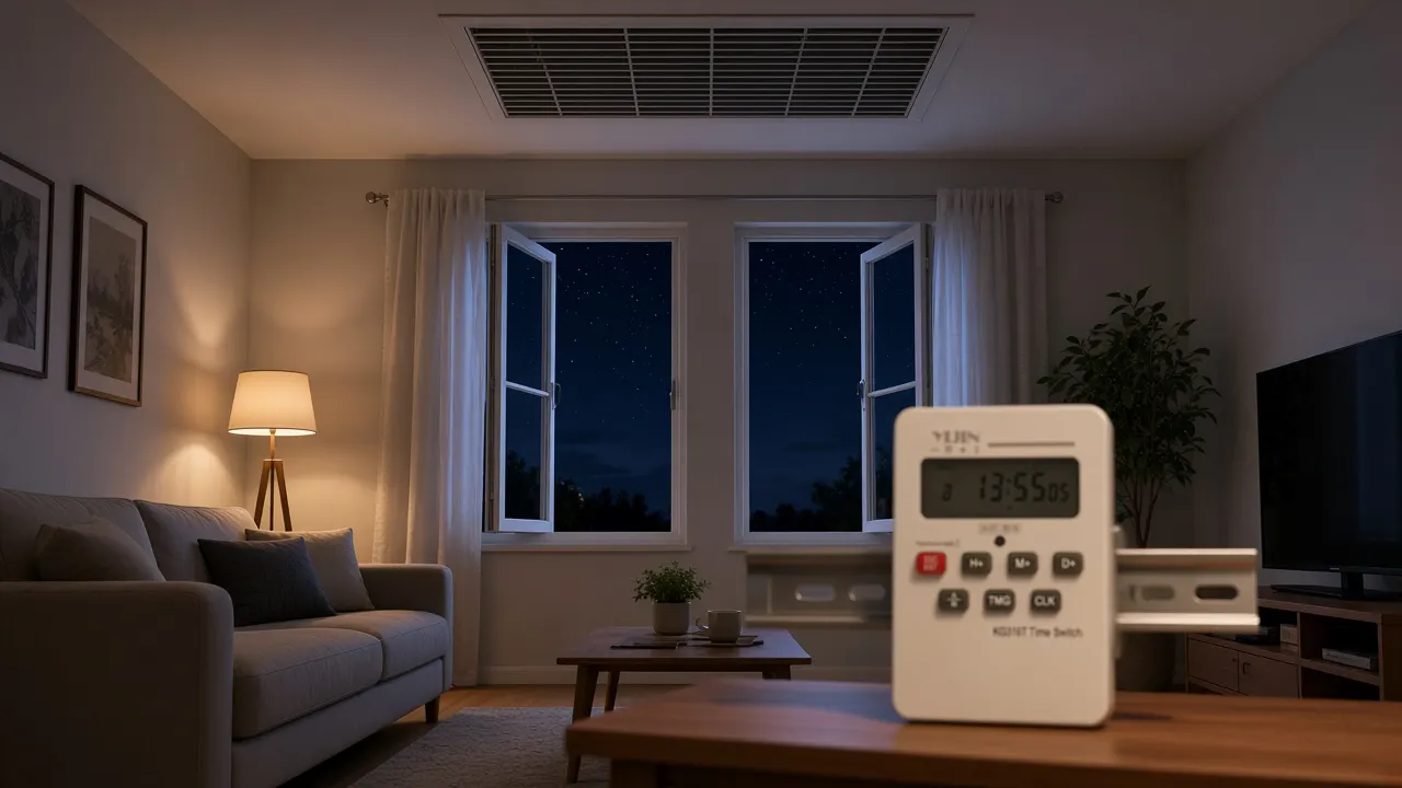 Open sash windows in a living room before a whole-house fan runtime